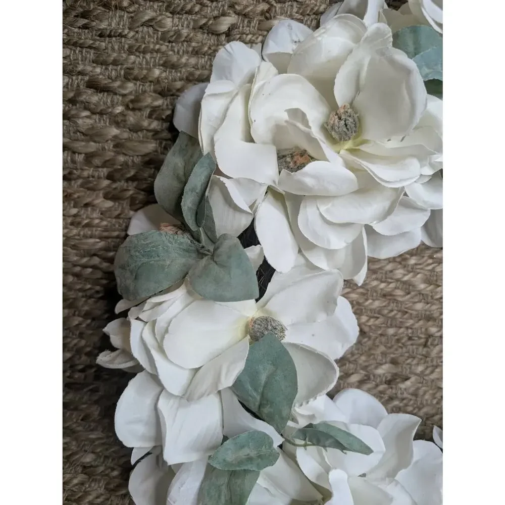 White Floral Spring Wreath Green Leaves Easter Holiday 26